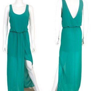 Lush L Maxi High Split Slit Dress Green Sleeveless